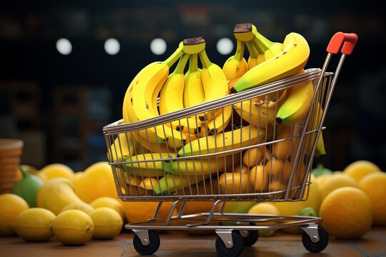 a shopping cart full of bananas