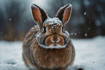 Close up of a rabbit on a winter day