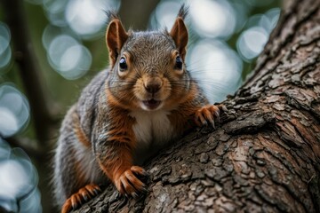 Naklejka na ściany i meble Close up of a squirrel on tree
