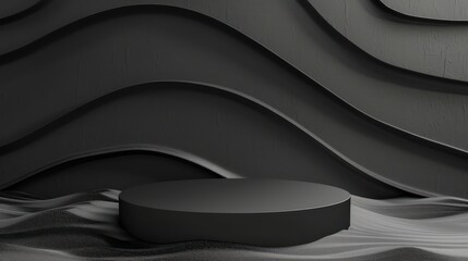 black sand podium for product presentation, abstract background