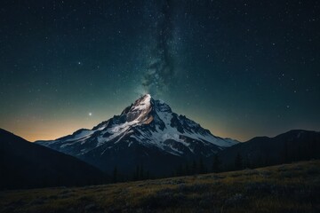 Imagine a starry night sky above a silent mountain