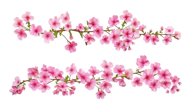 pink blossom border isolated on transparent background cutout