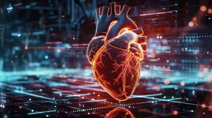 futuristic illustration of the human heart medicine technology background - obrazy, fototapety, plakaty