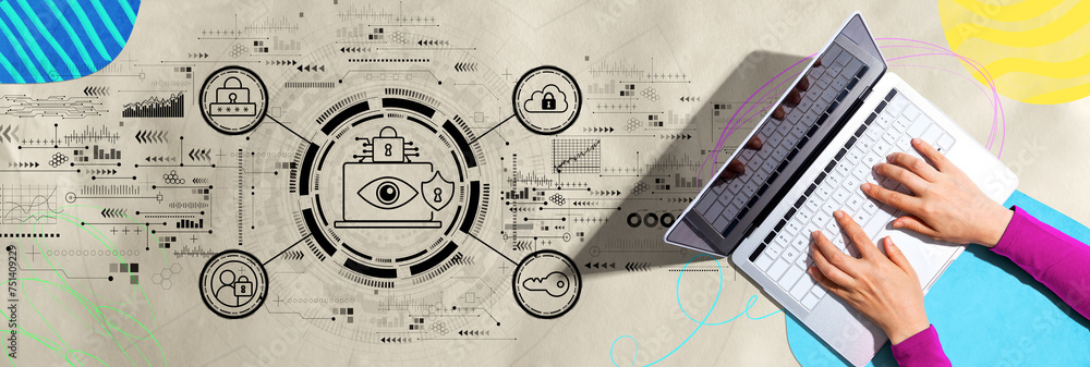 Poster data privacy concept with person using a laptop computer