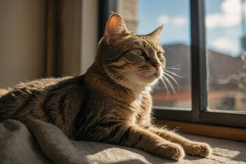 A contented cat lounging in a sunny window