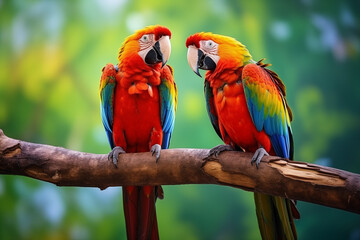 Obraz premium two scarlet macaws on a branch