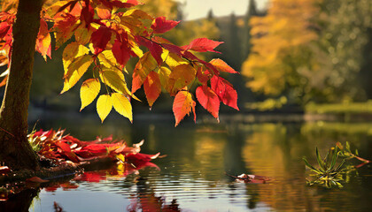 web banner design for autumn season and end year activity with red and yellow maple leaves with...