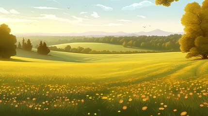 Obraz premium The vast fields of rapeseed flowers represent the beauty and vitality of nature