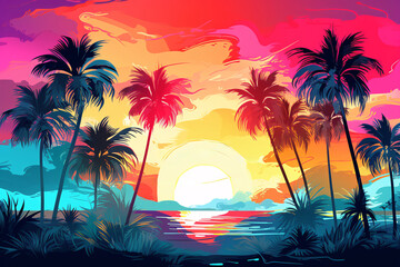 Fototapeta na wymiar a sunset over a tropical beach