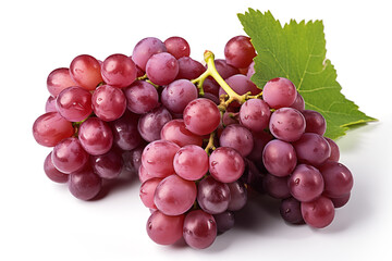 Fototapeta premium Red grape fruits with leaves isolated on white