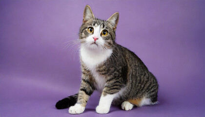 A Gray and White Striped Cat: Studio Shot on Background