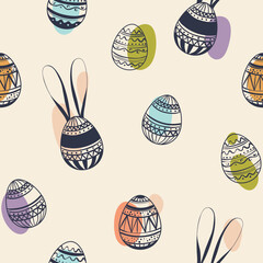 Seamless Easter pattern with various eggs