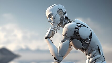 Humanoid robot in a thoughtful pose.  Future innovation technology concept