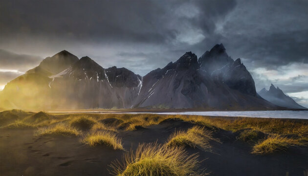 Sunrise above the renowned Stokksnes Mountains