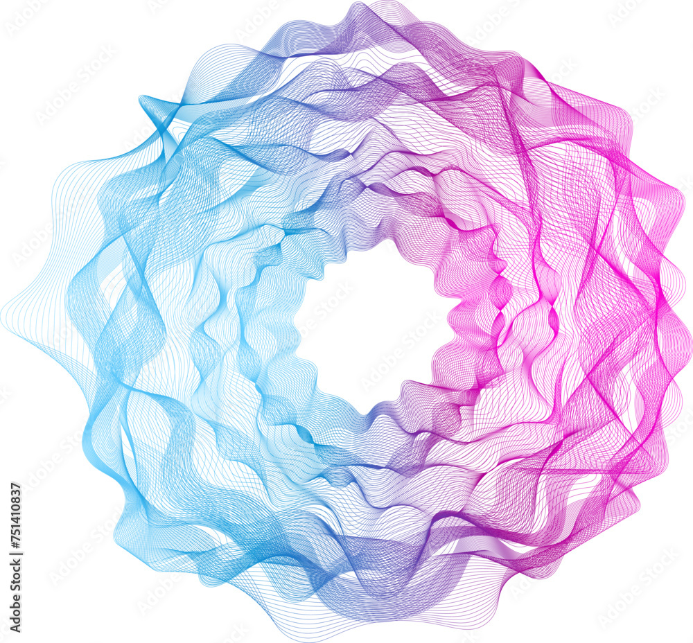 Poster abstract violet blue circular lines spirograph tunnel or floral spiral logo on transparent backgroun