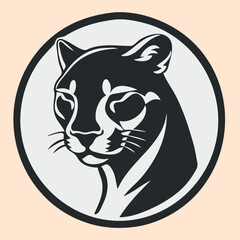 Black and White Cougar (Puma) Outline Silhouette Ornament Vector Art for Logo and Icon, Sketch, Tattoo, Clip Art