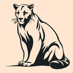 Black and White Cougar (Puma) Outline Silhouette Ornament Vector Art for Logo and Icon, Sketch, Tattoo, Clip Art