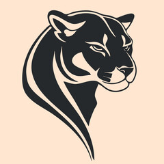 Black and White Cougar (Puma) Outline Silhouette Ornament Vector Art for Logo and Icon, Sketch, Tattoo, Clip Art
