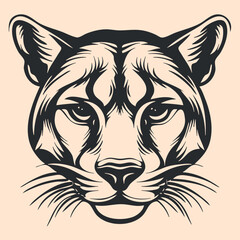 Black and White Cougar (Puma) Outline Silhouette Ornament Vector Art for Logo and Icon, Sketch, Tattoo, Clip Art