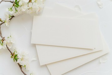 A Canvas of Spring: Delicate Flowers Frame Clean White Postcards in a Light and Airy Mockup