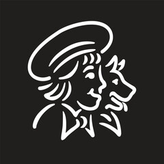 Happy dog ​​vector logo. Dog with his master. Black and white to color