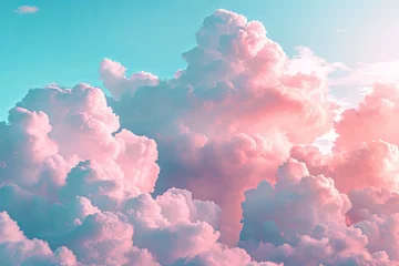 Schilderijen op glas Pink clouds in a blue sky © STOCKAI