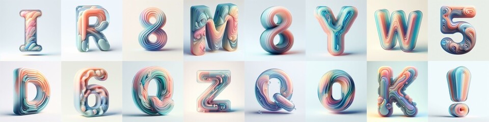 pastel colors blend glass 3D Lettering Typeface. AI generated illustration