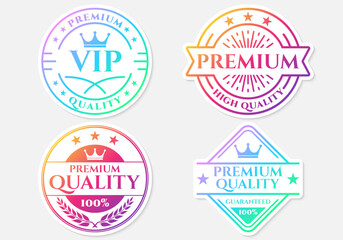 Obraz premium Premium quality sticker, logo or badge with gradient colors. Best quality icon or label with crown and stars. Vector illustration.