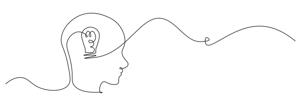 Light bulb idea head one continuous line drawing concept illustration vector