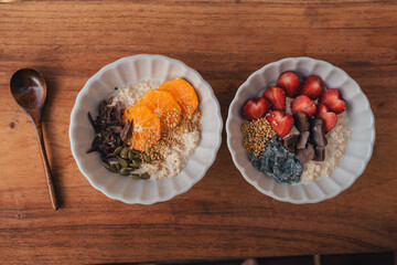 Oatmeal with chocolate orange topping and bee pollen