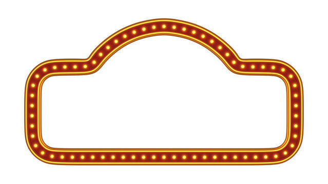 Red frame gold border light glow retro advertising sign on white background. 3d rendering