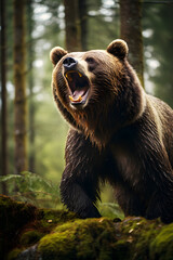 Bow to the King - Majestic Roaring Brown Bear in Sunlit Forest