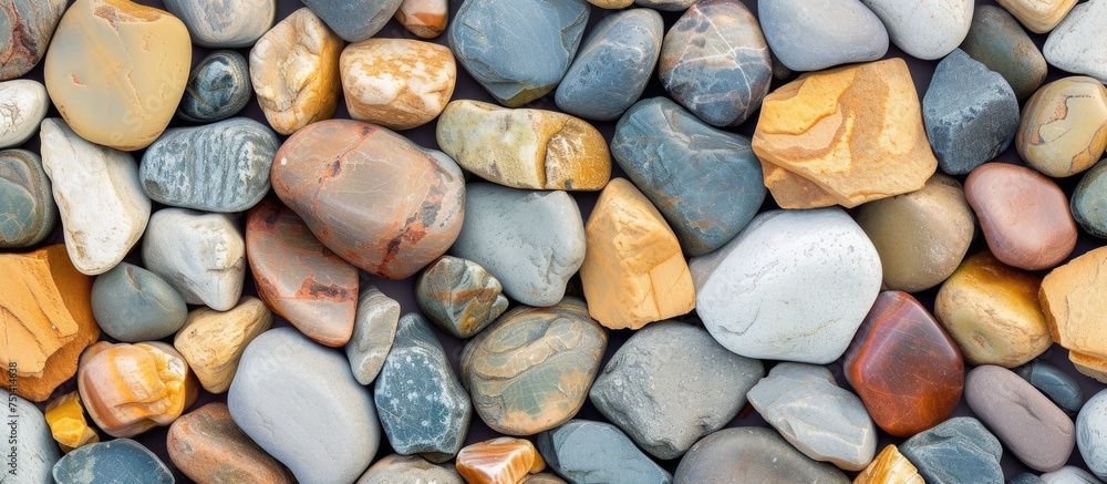 Poster a collection of rocks positioned closely next to each other, forming a cohesive cluster on the groun