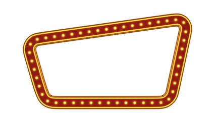 Red frame gold border light glow retro advertising sign on white background. 3d rendering