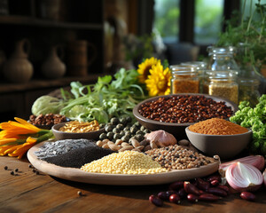 The essence of nourishment Amidst the grain of a rustic table vegan ingredients await their transformation