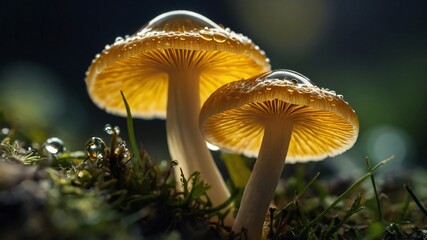 A Close-Up of Mushroom in forest with lots of brighness and lighting