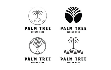 Set of palm tree silhouette and line logo design concept idea