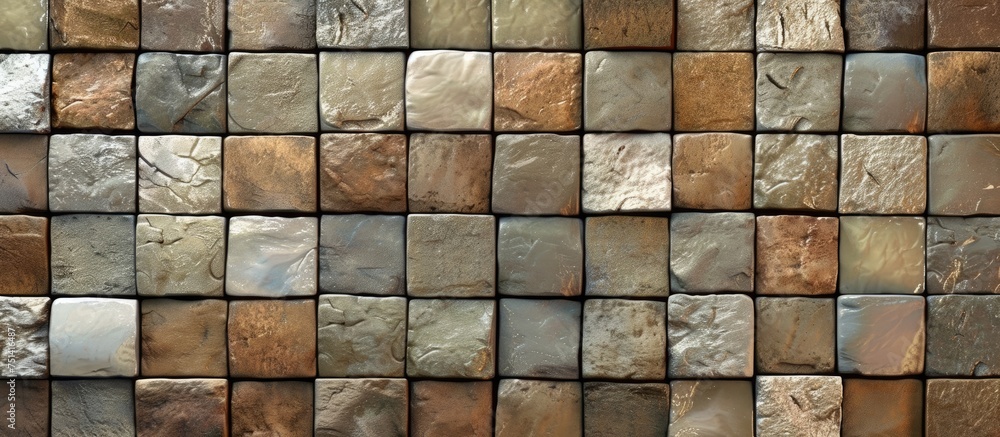 Poster various types and sizes of rocks are carefully arranged to form a visually striking and textured wal