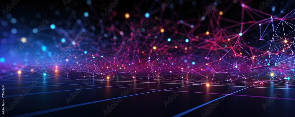 Poster vivid neon abstract concept of ai technology, motion of digital data flow. communication and technol