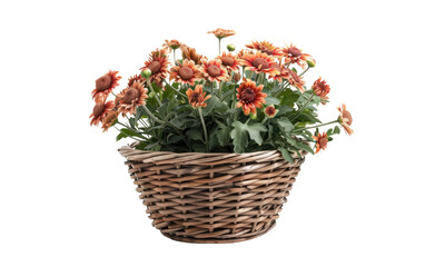 Chrysanthemum in scalloped rattan pot isolated on transparent Background