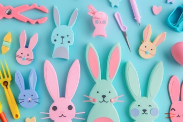 A Delightful Array of Bunny-Shaped Paper Punch Tools Laid Out on a Pastel Background, Perfect for Easter Crafting Projects
