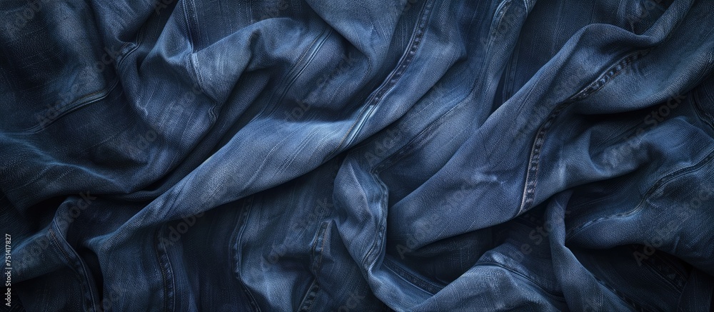 Poster a close-up view of a blue cloth with a textured surface against a dark background. the fabric appear