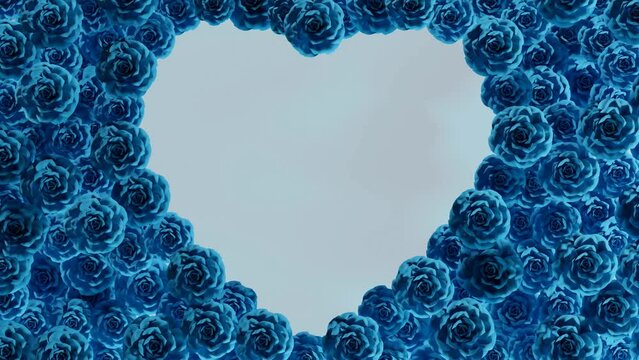 Heart shaped blue roses blooming background animation 4K looped. ad, wedding, card, celebration, love, endless, weds, valentine,..