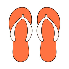 Pair of orange flip-flop in flat style. Summer time slippers, shoes design for male and female. Vector illustration isolated on a white background.