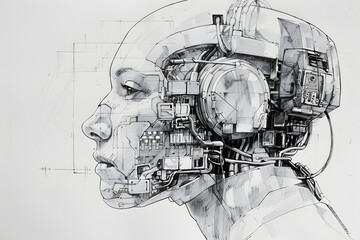 Cyborg Pilot Concept Art with Detailed Mechanics