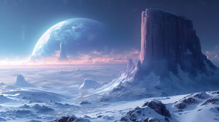 Surreal Extraterrestrial Winter Landscape. Illustration