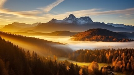 The Dawn's Early Rays Transform the Autumnal Mountain Landscape - obrazy, fototapety, plakaty