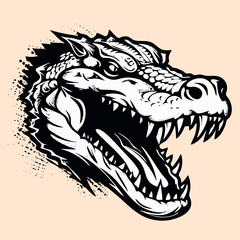 Naklejka premium Black and White Crocodile (alligator) Outline Silhouette Ornament Vector Art for Logo and Icon, Sketch, Tattoo, Clip Art