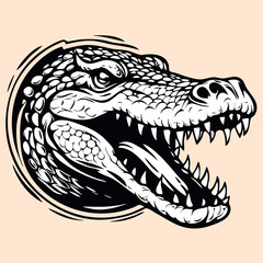 Black and White Crocodile (alligator) Outline Silhouette Ornament Vector Art for Logo and Icon, Sketch, Tattoo, Clip Art