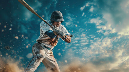 Baseball player action with bat taking.